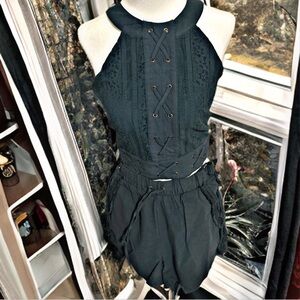 Moon River Forrest Green Lace-Up Two-Piece Set | Size Small | Anthropologie